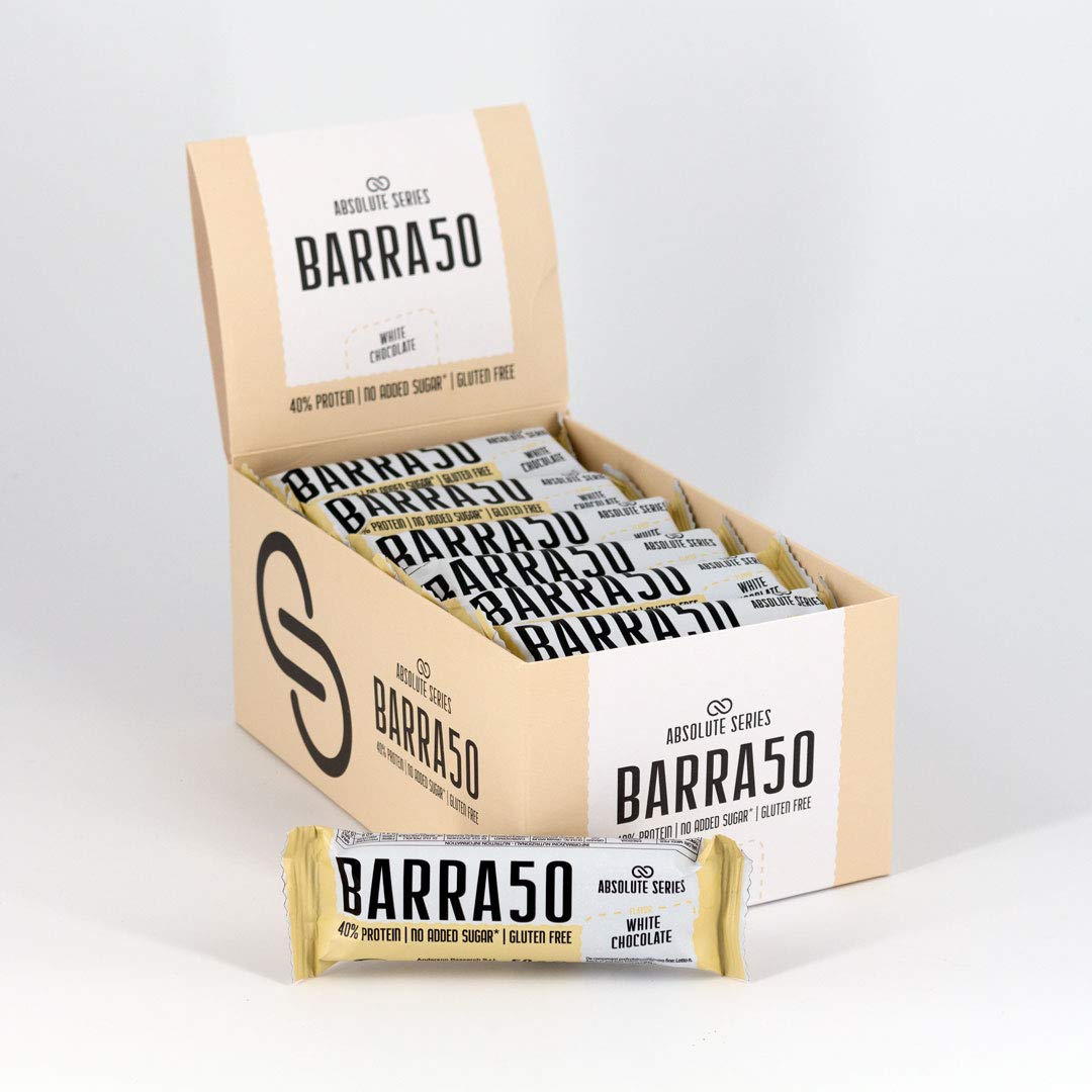 anderson Barretta Proteica - Cioccolato Bianco, 40% di Protein, 24x50g - 0 Zuccheri Aggiunti, Senza Glutine, Absolute Serie BARRA50 - Made in Italy