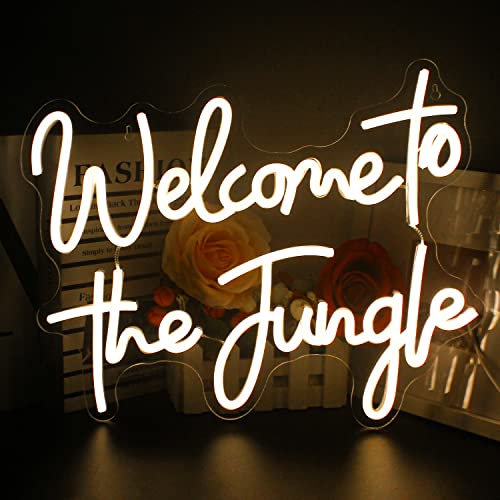 Looklight Welcome to The Jungle Leuchtreklame, warmweißes LED-Neonlicht, Acrylbuchstaben, Neonlicht-Schilder, LED-Wandleuchten für Schlafzimmer, Zuhause, Büro, Hochzeit, Geburtstag, Party, Dekoration