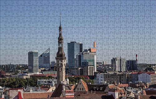 GUOHLOZ Puzzle 1000 Teile, Puzzle für Erwachsene, Impossible Puzzle, Puzzle farbenfrohes Legespiel, 1000 Puzzle Home Dekoration Puzzle, Estland, Tallinn, 75x50cm