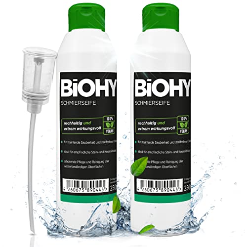 BiOHY Schmierseife (2 x 250ml) + Dosierer | Bio Fußbodenreiniger wirkt effektiv gegen Schmutz | rückfettend, flüssig & EXTRA STARK | Fußbodenpflege gegen Blattläuse | ergiebiges Konzentrat