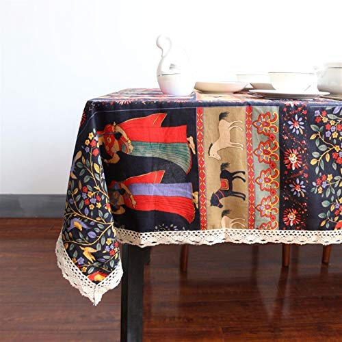LQQ Elegant und luxuriös Bettauslass Ethnische Tischdecke Baumwolle Und Leinentischabdeckung Multifunktions-Tischtuch Mit Spitze-Tisch-Tuch Rechteckig (Size : 60cmx60cm)