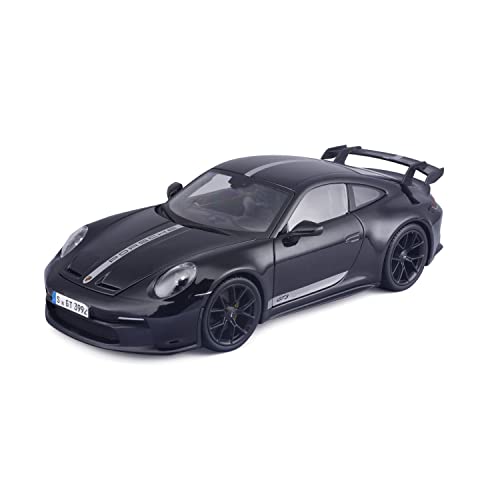 Maisto Porsche 911 GT3 (2023): Modellauto im Maßstab 1:18, Türen, Kofferraum und Motorhaube beweglich, schwarz mit Streifen (536458BKS)