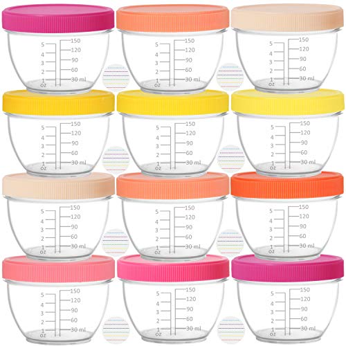 Youngever 18 Stück 180 ml Babynahrungsmittel-Aufbewahrung, wiederverwendbare Babynahrungsbehälter mit Deckel und Etiketten, 9 leuchtend rosa Farben, mit Deckel-Etiketten