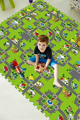 BodenMax Puzzlematte für Babys und Kinder Spielmatte| 30x30cm Dicke 1cm | 18 Stücke Stadtkarte Design