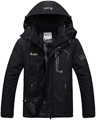 Memoryee Herren wasserdichte Fleece Softshell Jacke Winter Warme Ski Outdoor Jacke Winddicht Multi-Pockets/Schwarz/XL-Herren