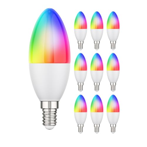 ledscom.de E14 LED RGB Leuchtmittel, Lampe Kerzenform, warmweiß - kaltweiß (2900-6400 K), 5,1 W, 572lm, Smart Home, WLAN, Alexa, matt, 10 Stk.