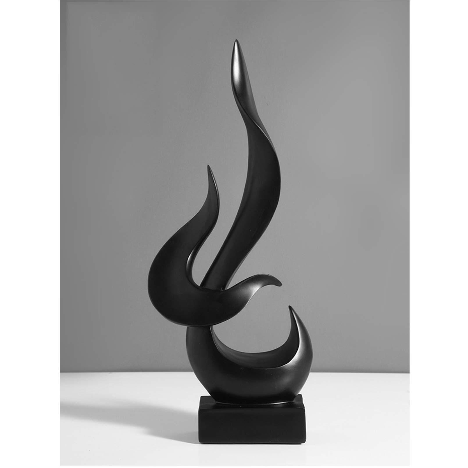 Pevfeciy Schwarze Flamme Skulptur deko für Wohnzimmer und Büro,Skulptur deko Modern Abstrakte Statue aus Harz, 41 cm hoch