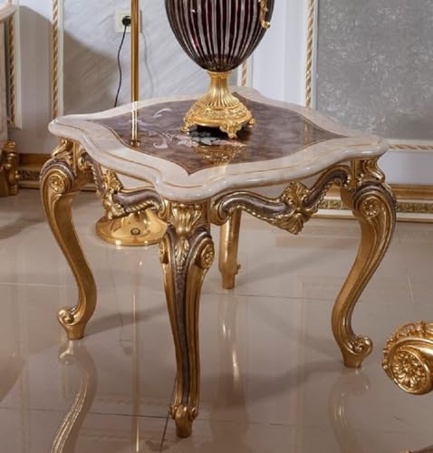 Casa Padrino Luxus Barock Beistelltisch Weiß/Braun/Gold H. 60 cm