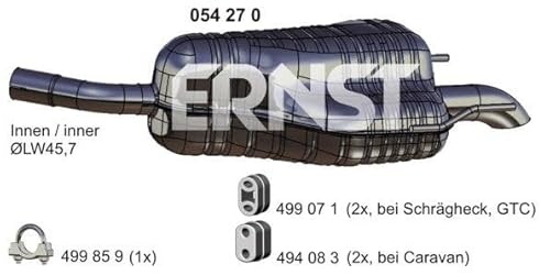 Auspuff Endschalldämpfer Auspuffanlage Endtopf original ERNST (054270) 800mm