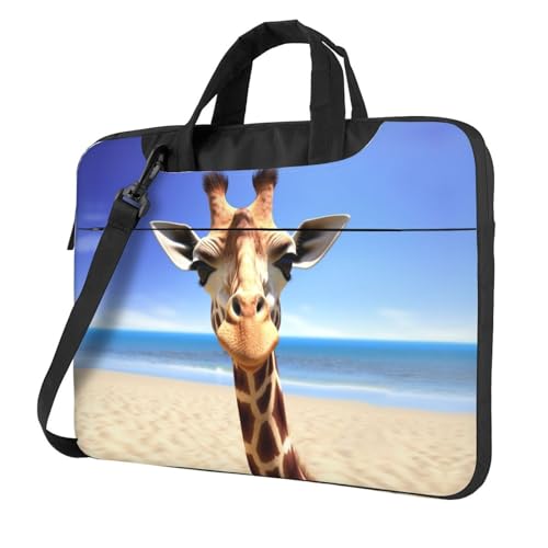 VTCTOASY Laptop-Umhängetasche mit Strand-Giraffen-Druck, mit Schultergurt, Aktentasche, schmale Computertasche für Damen und Herren, Schwarz, 14 inch