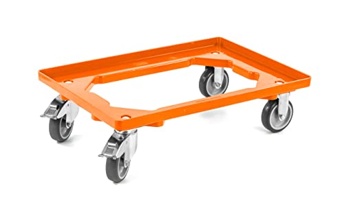 aidB Kunststoff Transportroller Offen - Orange - mit Gummiräder, 2 Lenkrollen und 2 Bremsrollen - Einzel
