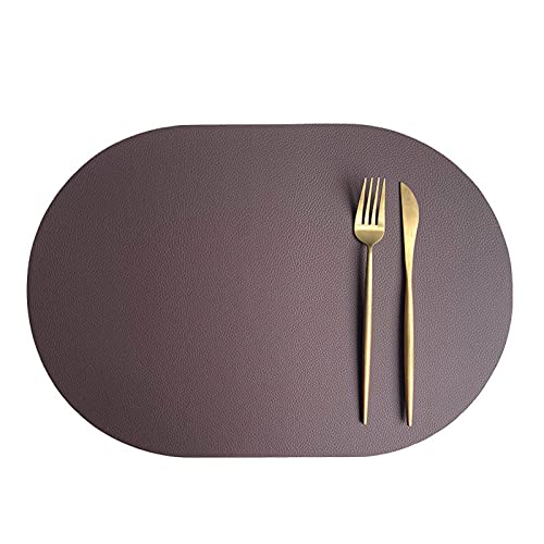 Oval Tischsets Abwischbar, Leder Kunstleder Platzset Zweifarbig Wasserdicht Platzdecken mit Untersetzer ür Hause Küche Restaurant (Kaffee/Weiß,6 Stück)
