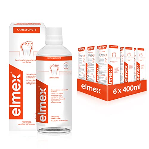 elmex Zahnspülung Kariesschutz, 6 x 400 ml - Mundspülung schützt effektiv vor Karies, ohne Alkohol
