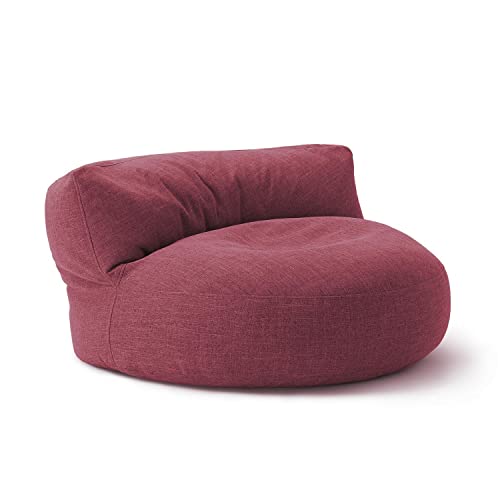 Lumaland Indoor Leinen-Sitzsack-Lounge, Rundes Sitzsack-Sofa für drinnen, 320l Füllung, 90 x 50 cm, Leinen Look and Feel, Rot