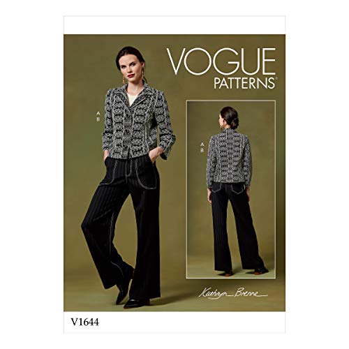 Vogue Patterns-V1644E5-Damen-Anzüge und Koordinaten; Damenhosen, Jumpsuits & ShortsDamenjacken & Westen, Papier, Weiß, verschiedene Größen