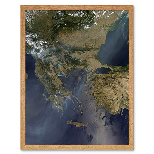 Space Nasa Balkan Peninsula Fires Aqua Satellite Art Print Framed Poster Wall Decor 12x16 inch Platz FEUER Wand Deko