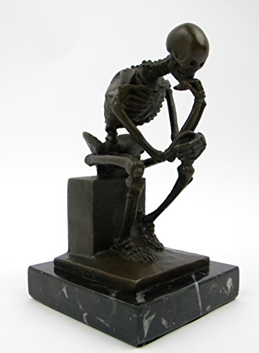 Clever-Deko Bronze Skulptur DER DENKER Skelett Gothic Bronce Sculpture Skeleton Gerippe
