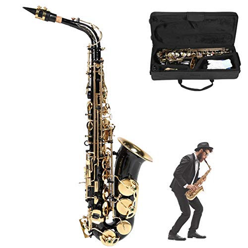 Biegerohr Sax Messing Saxophon Es flache Taste, für Anfänger, Unterricht und Bühnenaufführungen(black)