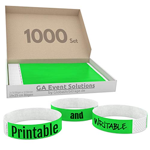 1000 Eintrittsbänder aus Tyvek zum selbst gestalten und bedrucken in Grün von GA Event Solutions - Party Einlassbänder, Festival Armbänder für dein Event
