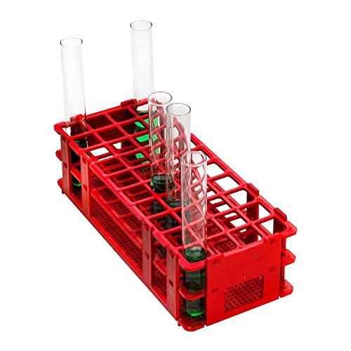 neoLab 6-2547 Polypropylen Reagenzglasgestelle für Autosampler, 40 Kapazität, 4 x 10 Löcher, 20mm für Gefäße Durchmesser, 20.5mm Durchmesser Bohrung, Rot