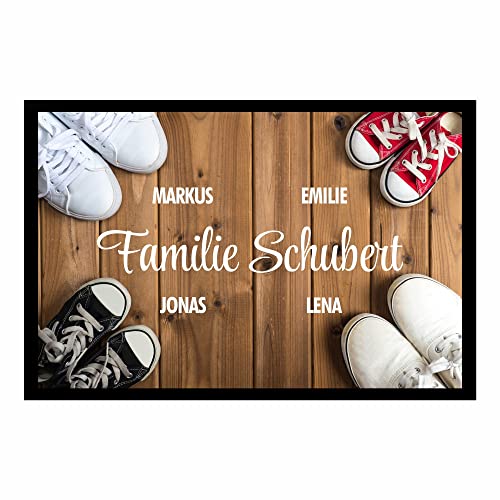 Fußmatte – Sneaker – 40 x 60 cm, 2 Erw.2 Kinder – personalisiert – Umzug, Richtfest – Geschenkidee für Familien & WGs (40 x 60 cm, 2 Erw.2 Kinder)