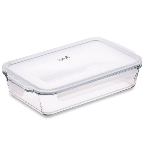 Igluu Meal Prep - Lasagneform aus Glas mit luftdichtem Schnappverschluss – große rechteckige ofenfeste Auflaufform – BPA-frei, mikrowellen-, gefrier- und spülmaschinenfest, Ovenware 2,2 l