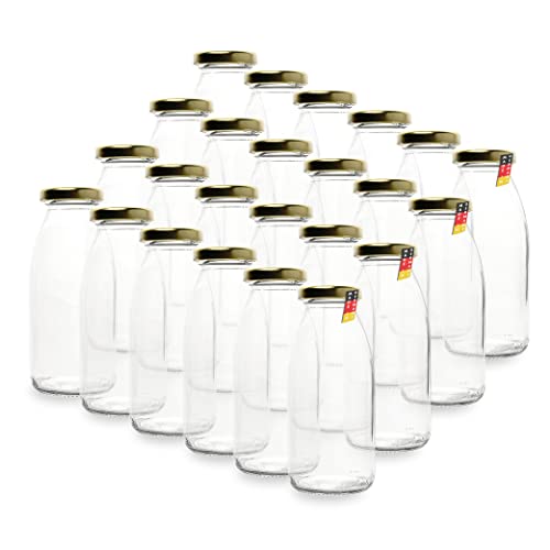 Flaschenbauer - 24 Leere Glasflaschen 250 ml mit Schraubverschluss TO43 0,25l in Gold - Zum selbst befüllen von Milchflaschen, Saftflaschen, Smoothie Flaschen