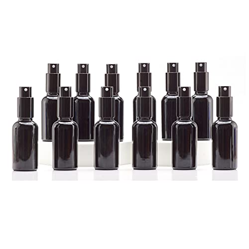 Yizhao Schwarz Ultraviolett Leer Sprühflasche Glas 30ml mit [zerstäuber], Sprühflasche Klein für Ätherisches Öl,Aromatherapie,Parfüm,Massage,Reiseflüssigkeit, Make-up,Tragbare Kosmetikflaschen–12Pcs