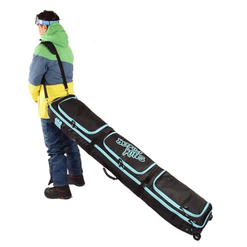 Gepolsterte Snowboard-Tasche Mit Rädern, Rollende Skitasche 600D Wasserdichtes Oxford Tragbar Hohe Kapazität Einfach Und Doppel Skibrett Air Travel Bag, Schwarz/Blau, 156cm