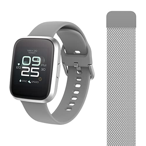 FOREVER smartwatch ForeVigo 2 SW-310 IP68 Bluetooth: v 5.0 Auflösung 240 x 240 px 180 mAh Akku 12 Tage Schrittzähler Kalorien Verbindungen 2 Armbänder (Black) (Silver)