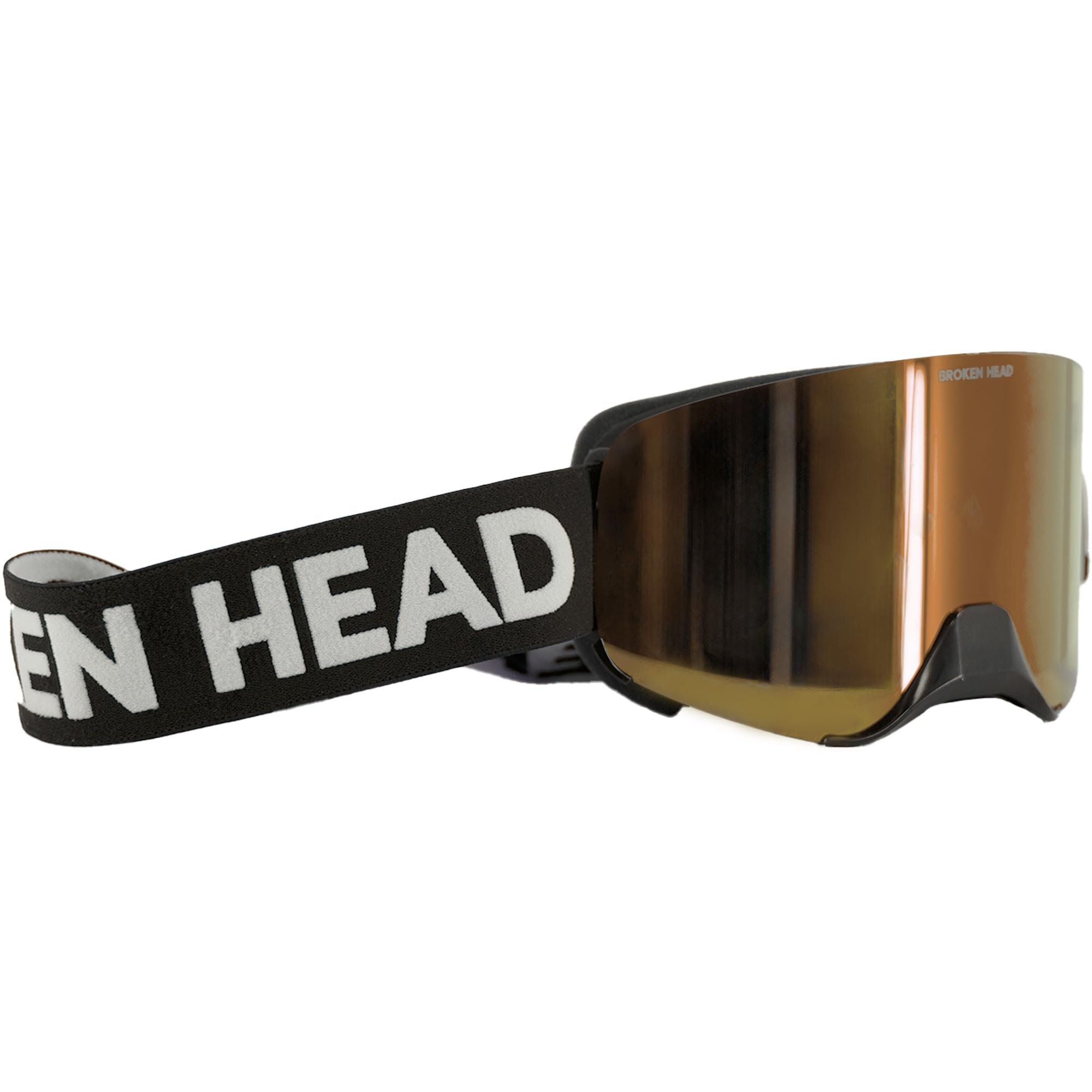 Broken Head Motocross Brille Struggler - MX Brille - Supermoto Goggle Mit Magnetischem Glas (Schwarz-Weiß, Gold Verspiegelt)
