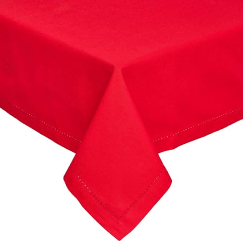 Homescapes rote Tischdecke, 137 x 228 cm aus 100% Baumwolle, eckiges Tischtuch für Küche und Esszimmer, Baumwolltischdecke, waschbar und pflegeleicht