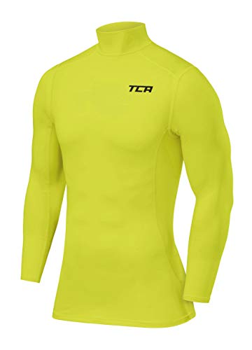 TCA Jungen Pro Performance Kompressions Thermoshirt, Langarmshirt mit Stehkragen - Licht Grün, 140(8-10 Jahre)