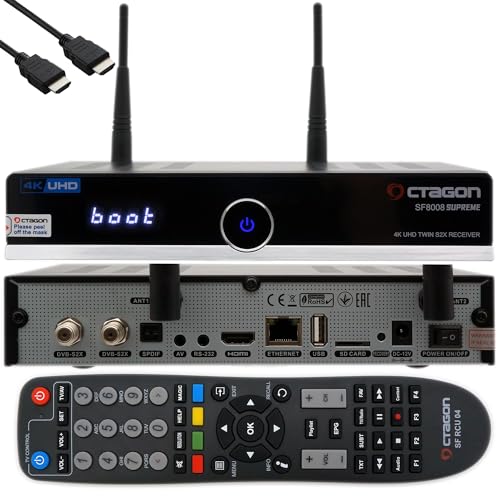 Octagon SF8008 4K Twin Supreme UHD HDR TV Receiver - 2X DVB-S2X Satellit Twin Receiver, E2 Linux Smart TV Box, EasyMouse HDMI, 2.4/5G Dual-Band WiFi, Aufnahmefunktion, M.2 SSD Schnittstelle