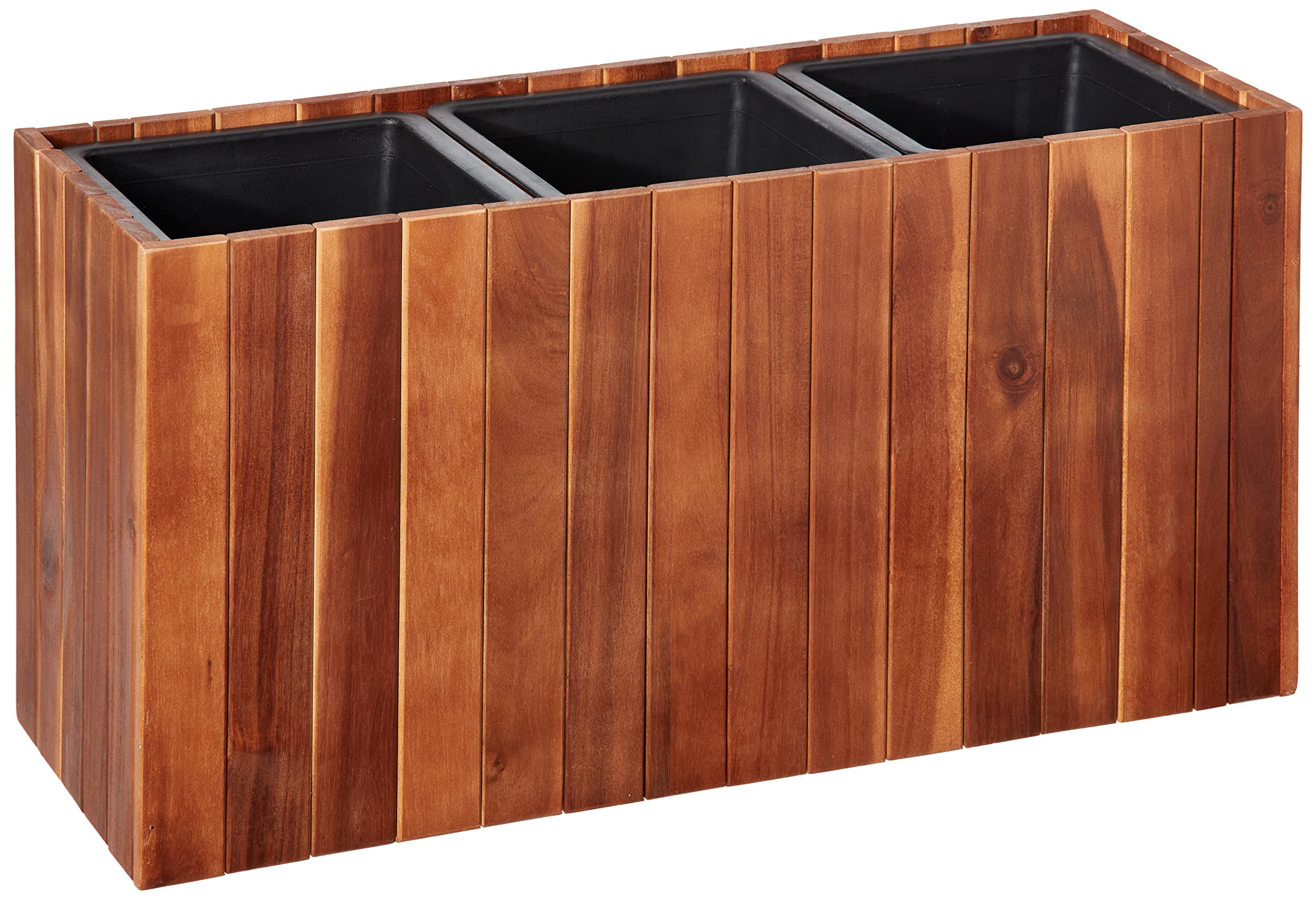 Amazon Aware Pflanzkasten aus Akazienholz, rechteckig, 66 cm, mit drei Innenbehältern aus Kunststoff, braun