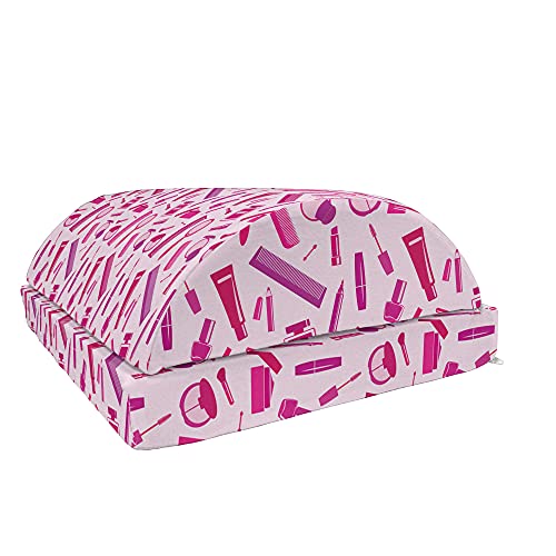 ABAKUHAUS Baby Pink Fußstütze, Make-up-Elemente und Kamm, rutschfeste Rückseite Einstellbare ergonomische Memory Foam-Beinstütze für das Büro, 30 cm x 44 cm, Baby-Rosa und Multicolor