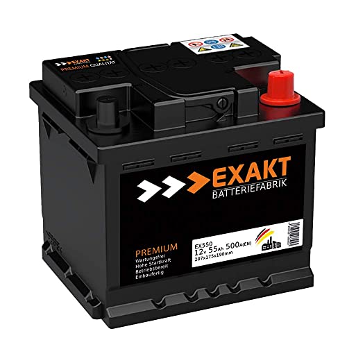 EXAKT Autobatterie 12V 55Ah Starterbatterie PKW KFZ Auto Batterie (55Ah)