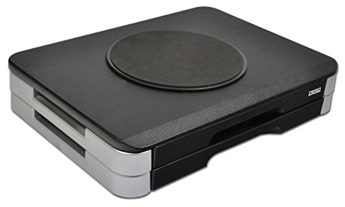 Desq 1533 Monitorständer mit zwei Schubladen, 360 Grad Drehscheibe für den einfachen Austausch von Bildschirminformationen, silber