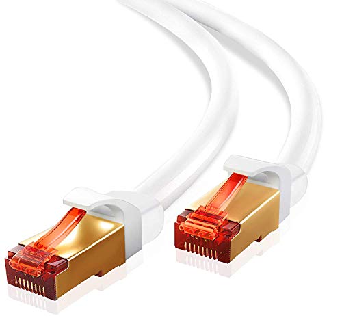 15m - CAT.7 Ethernet Gigabit Lan Netzwerkkabel (RJ45) | 10Gbps 600Mhz (10/100/1000Mbit/s) | Patchkabel | STP | kompatibel zu CAT.5 / CAT.5e / CAT.6 | Switch/Router/Modem/Patchpannel/Access Point/Patchfelder | IBRA Runde Weiß