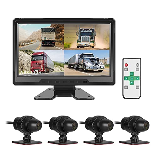 VSYSTO 4-Kanal-Kamerasystem 10,1-Zoll-Display 1/2/3/4 Split-Screen-Dashcam mit 720P-Nachtsicht-Front- und Rückkameras mit Einstellbarer Display-Helligkeit, Geeignet für Traktor-LKW-Wohnmobile