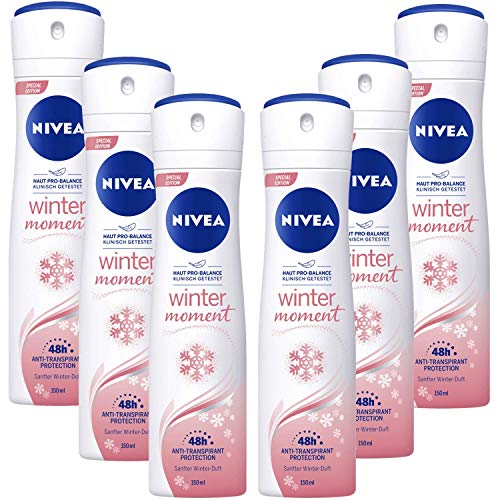 6x 150ml Nivea Winter Moment 48h Anti Transpirant Deo Spray sanfter Winter Duft klinisch getestet (6er Pack)