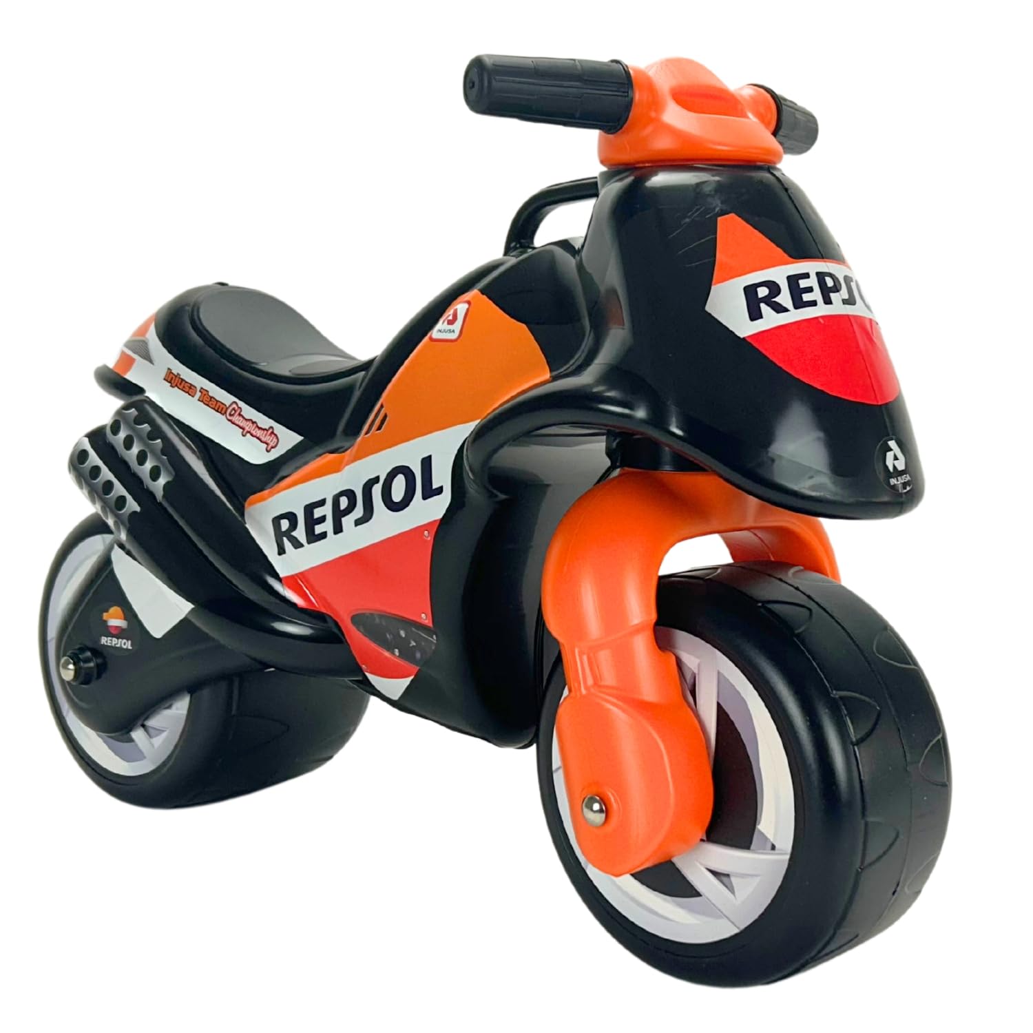INJUSA - Moto Laufrad Neox Repsol, Ride-On für Kinder von 18 Monaten bis 3 Jahren, mit breite Kunststoffräder, Tragegriff für die Eltern, dauerhafte und wasserfeste Dekoration, Farbe Schwarz