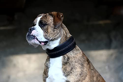 Stitch Halsband Leder Lederhalsband BREIT geflochten Zier Hundehalsband Tysons 5 Kombis zur Wahl M L XL hohe Zugkraft (Schwarz / Braun, XL)