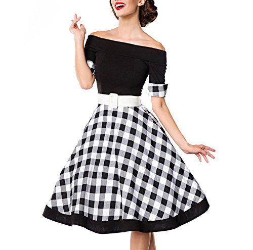 Belsira Schulterfreies Swing-Kleid Mittellanges Kleid schwarz/weiß L