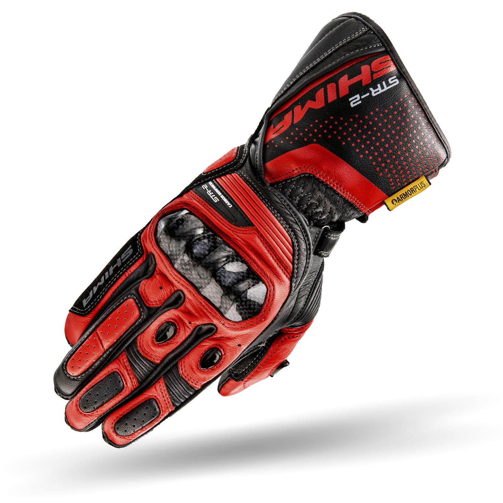 SHIMA STR-2 Motorradhandschuhe Herren - Touchscreen, Sommer, Sport Leder Handschuhe mit Carbon Knöchelprotektor, Handflächen- und Fingerschieber, Verstärkte Handfläche (Schwarz/Rot, S)