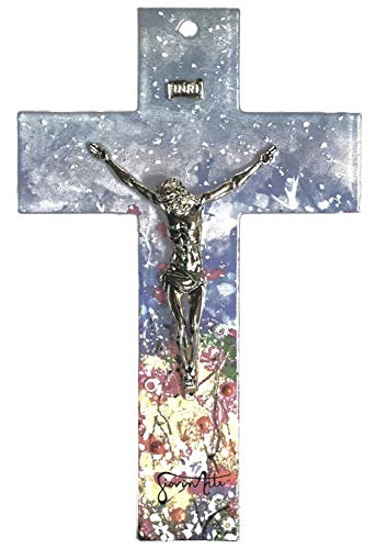 Butzon & Bercker Kruzifix Jesus Christus Murano Glaskreuz 26 cm mit Metall Corpus Wandkreuz