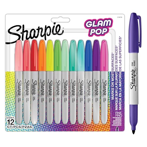 SHARPIE Glam Pop-Permanentmarker | feine Spitze für klare Details | verschiedene Farben | 12 Markierstifte