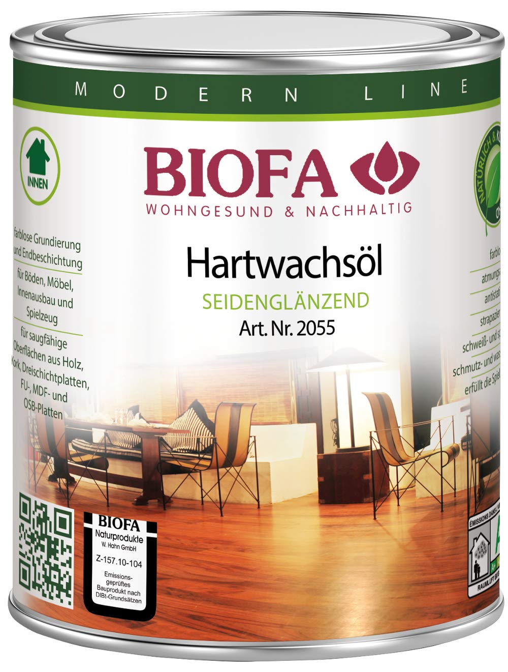 Biofa Hartwachsöl, seidenglänzend - für Parkett, Kork, Holz, Böden und zum Möbel ölen (1 Liter)