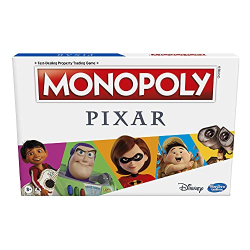 Monopoly: Pixar Edition Brettspiel für Kinder ab 8 Jahren, kaufen Sie Standorte von Disney und Pixar's Toy Story, The Incredibles, Up, Coco, Lightyear und mehr (Amazon Exclusive)