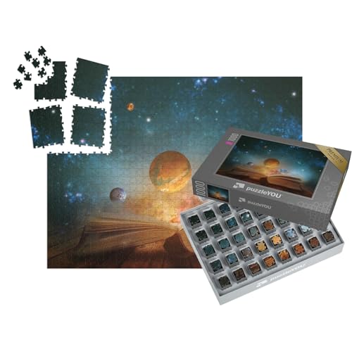 puzzleYOU: SMART Sorted® | Puzzle 1000 Teile leicht gemacht „Buch mit Planeten und Galaxien“